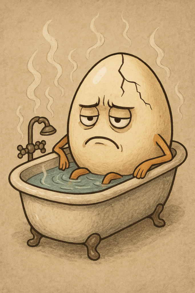 Cracked egg in hot water